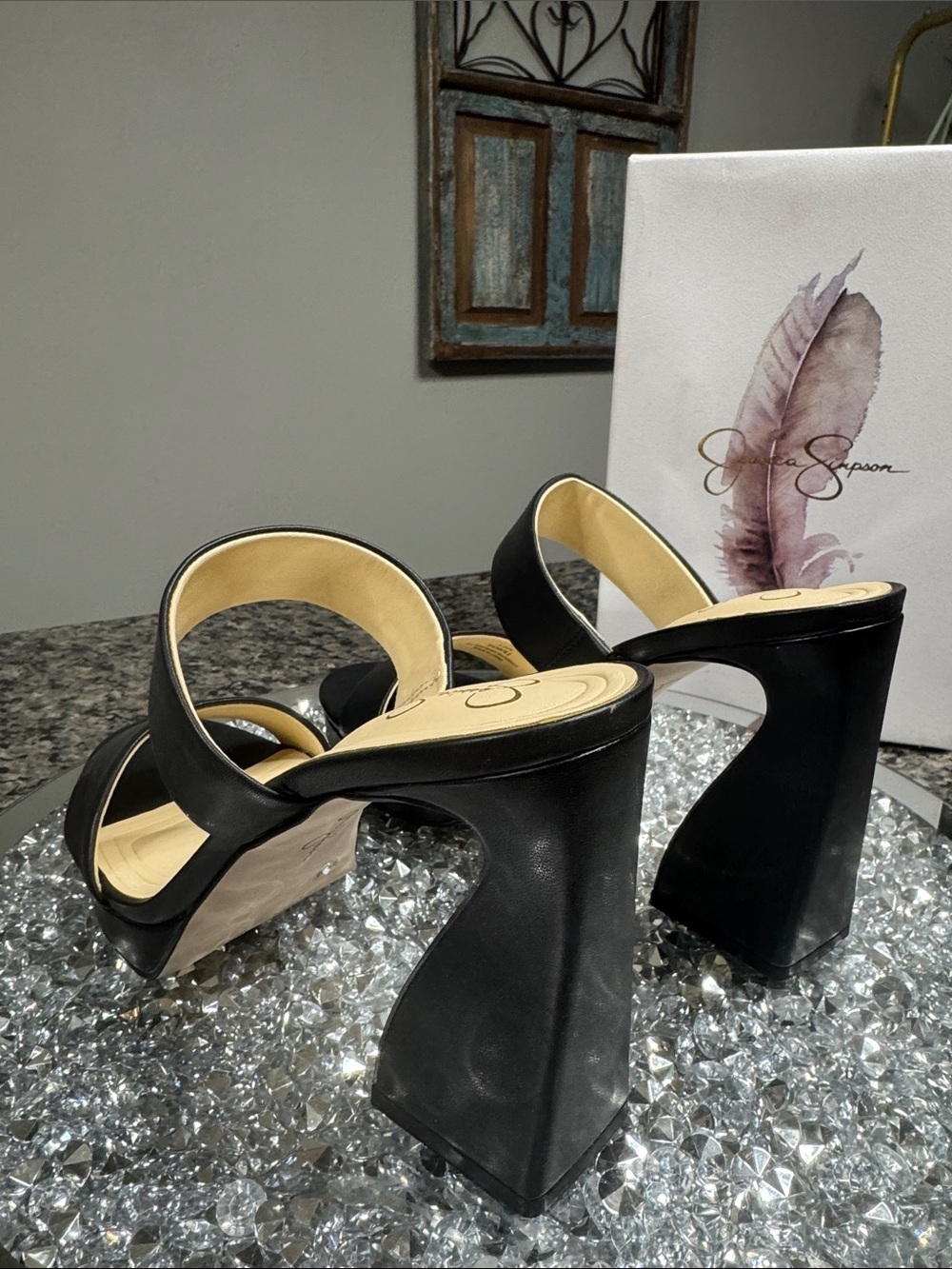 Jessica Simpson Dizza Black Double-Band Platform Block Heels NEW 9.5 - Picture 9 of 14